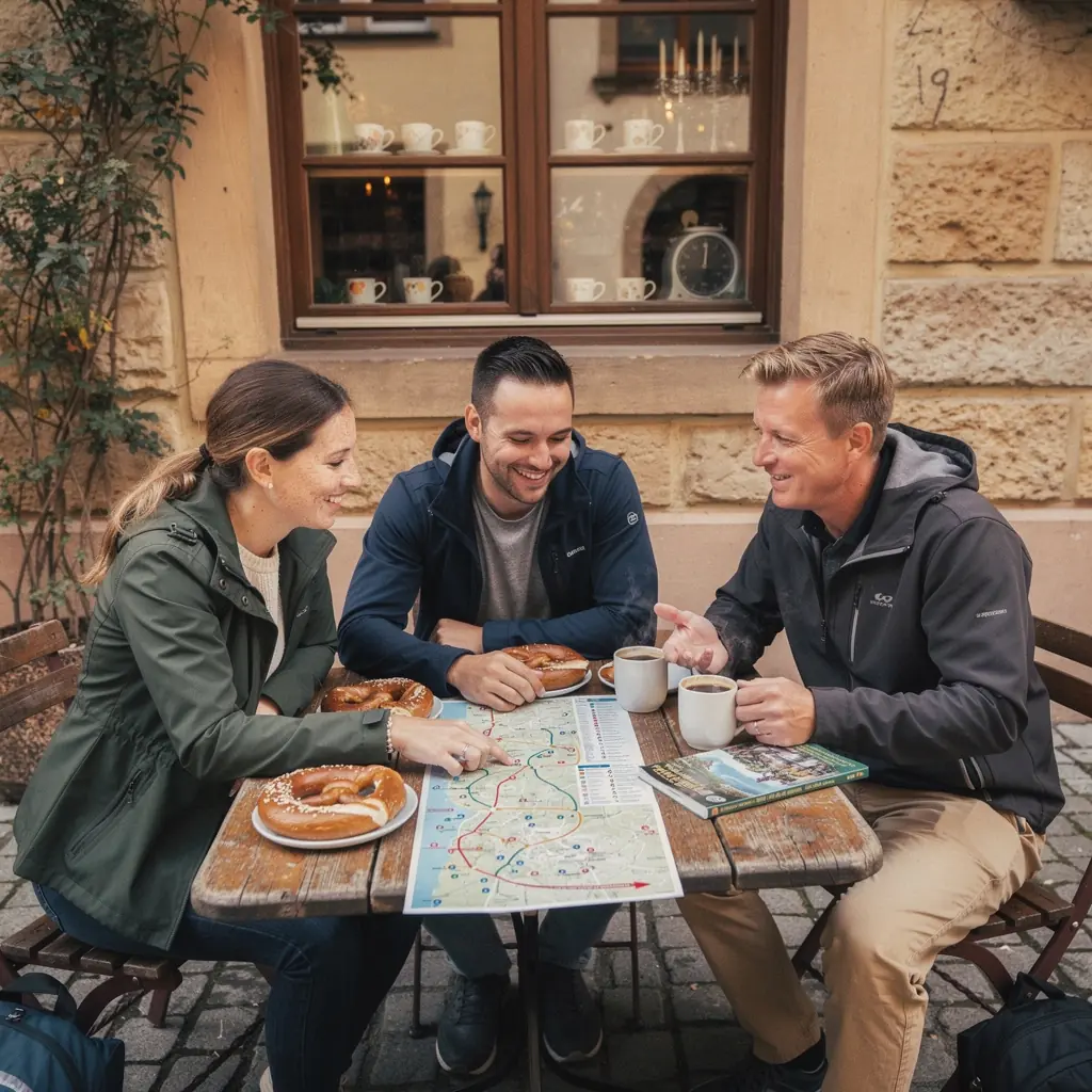 Ein gemütliches Dorf mit Fachwerkhäusern und blühenden Gärten entlang einer malerischen Route.