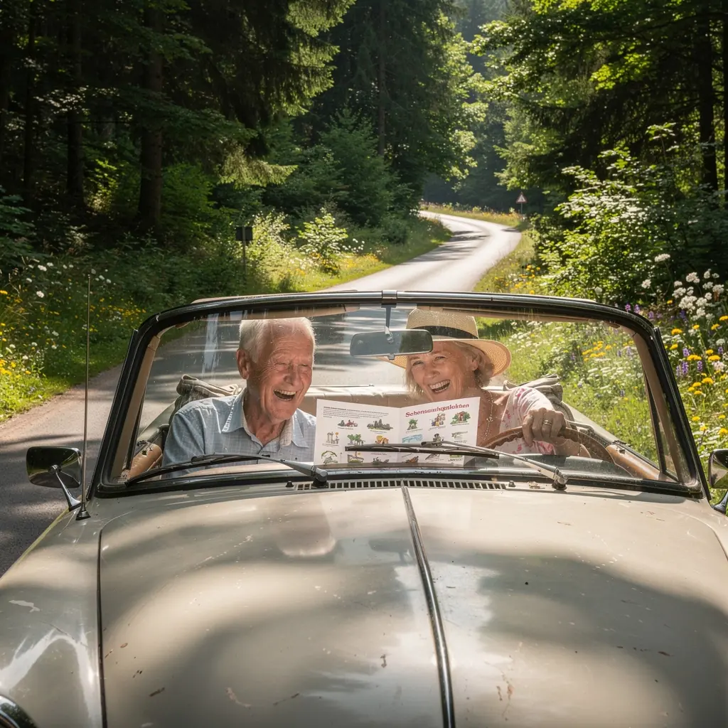 Eine Gruppe von Reisenden, die an einem malerischen Aussichtspunkt eine Pause einlegen und die Landschaft genießen.