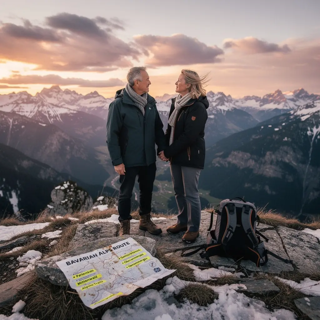 Eine handgezeichnete Karte mit bunten Markierungen für empfohlene Stopps und Attraktionen auf einer Reise durch Deutschland.